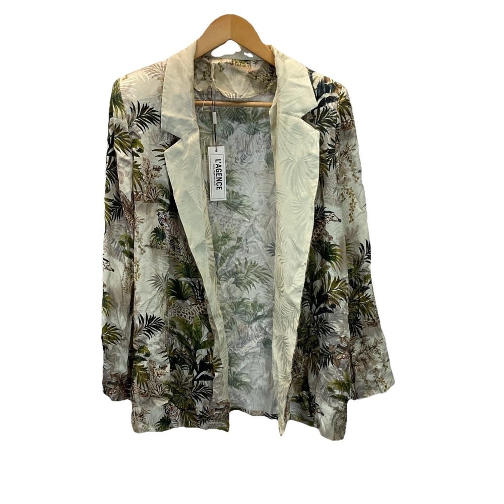 NEW L'AGENCE Tropical Jungle Print Blazer Open Jacket Size LG Statement Festive